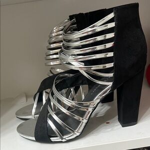 Ashley Stewart Black and Silver Strappy Heels